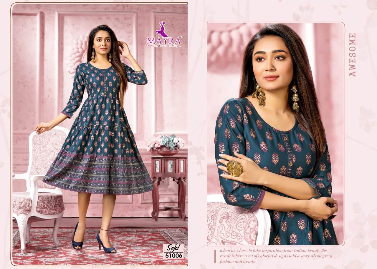 Mayra Sejal Rayon Printed Regular Wear Latest Anarkali Kurti Collection
